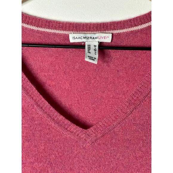 Isaac Mizrahi Pink Cashmere V-Neck Ruffle Peplum Sweater | Women’s Size M - Picture 7 of 9